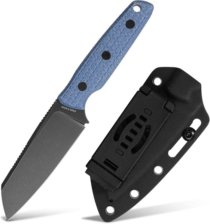 Vosteed EDC Fixed Blade Knives - 3.99’’ Nitro-V Sheepsfoot Blade with Sheath, Full-Tang Blue Micarta Handle - Outdoor Camping Hunting Knife - Mink D0104 - Image 1